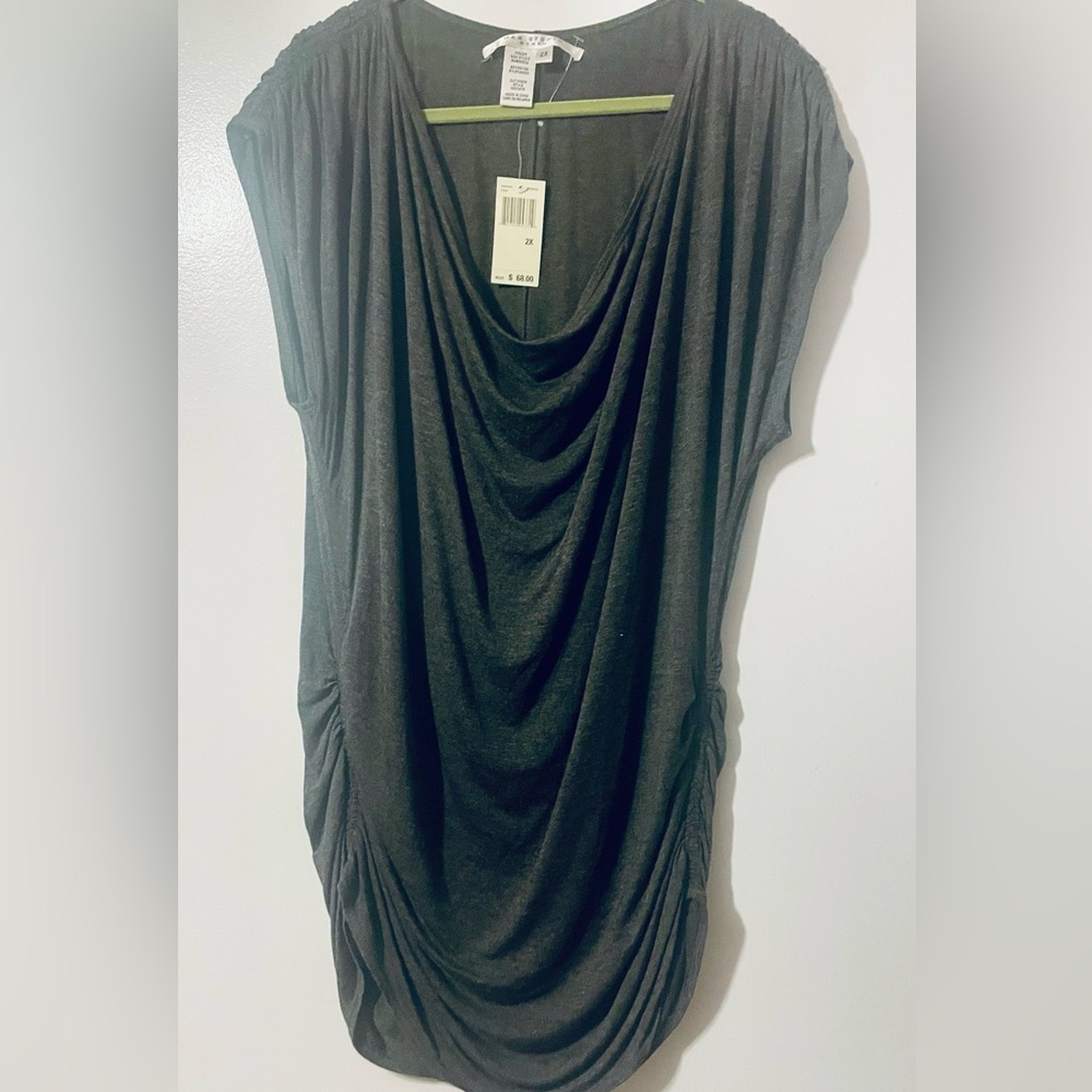 Max Studio Charcoal Drape Tunic Top - Picture 2 of 4